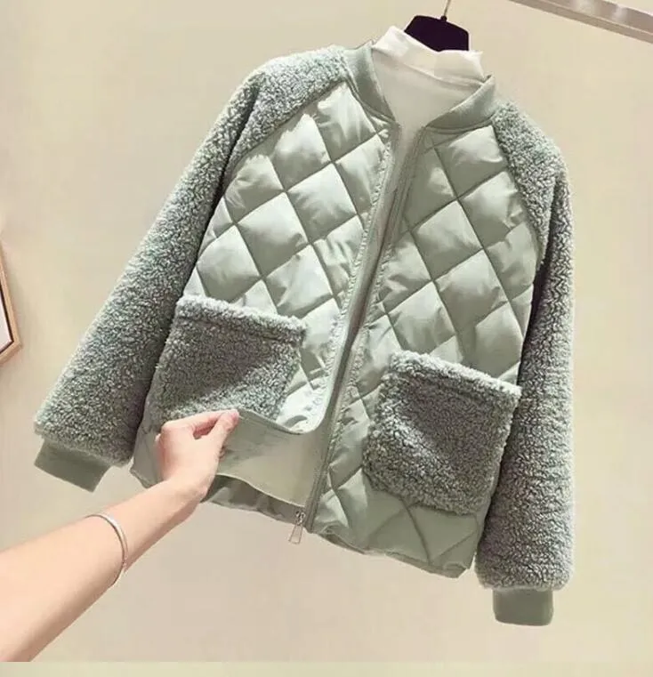 Women's Outerwear & Coats Cotton jacket women's short style new Korean version loose imitation lamb wool patchwork cotton jacket small cotton jacket winter coat