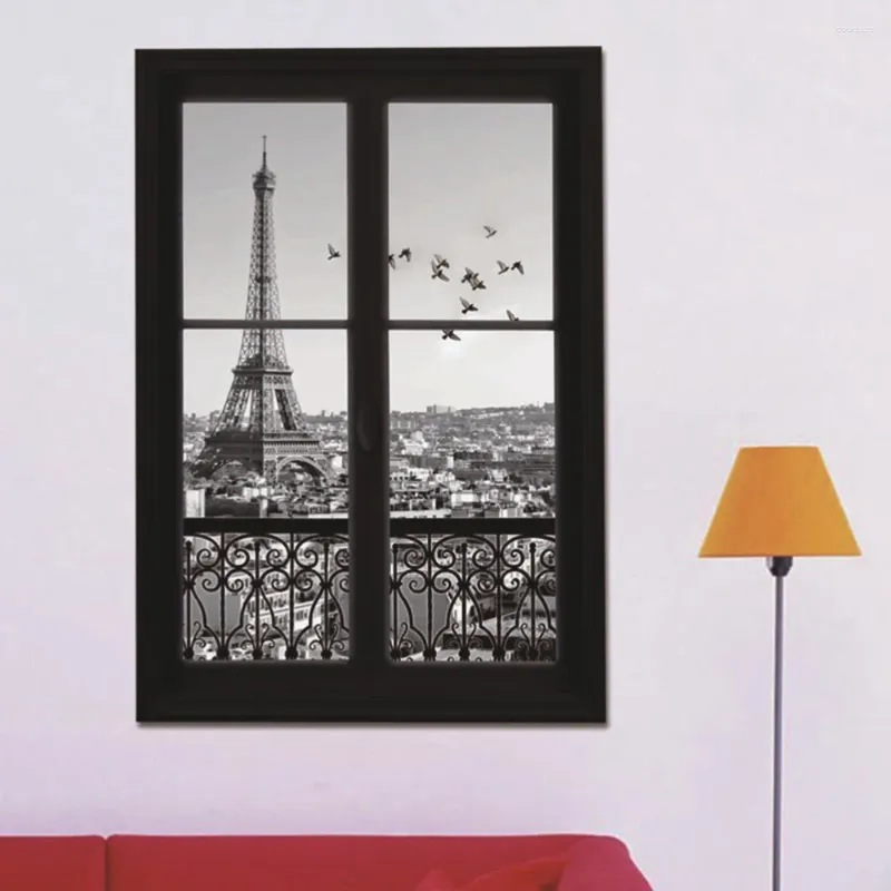 Наклейки на стену, наклейки, 3D окно, Эйфелева башня, Париж, город, съемный художественный декор, фреска для детской комнаты