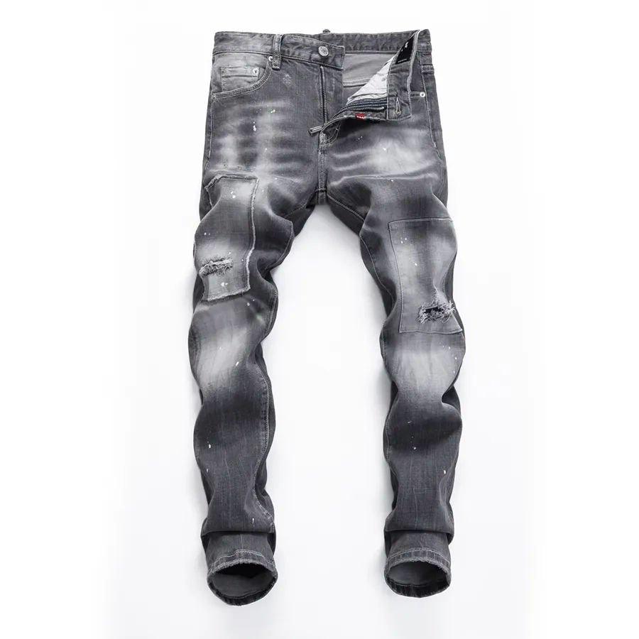 Jeans de jeans do DSQ Slim Grey Men Jeans Classic Hip Hop Rock Moto Casual Design rasgado Rapped Denim Biker DSQ2 Jeans 403