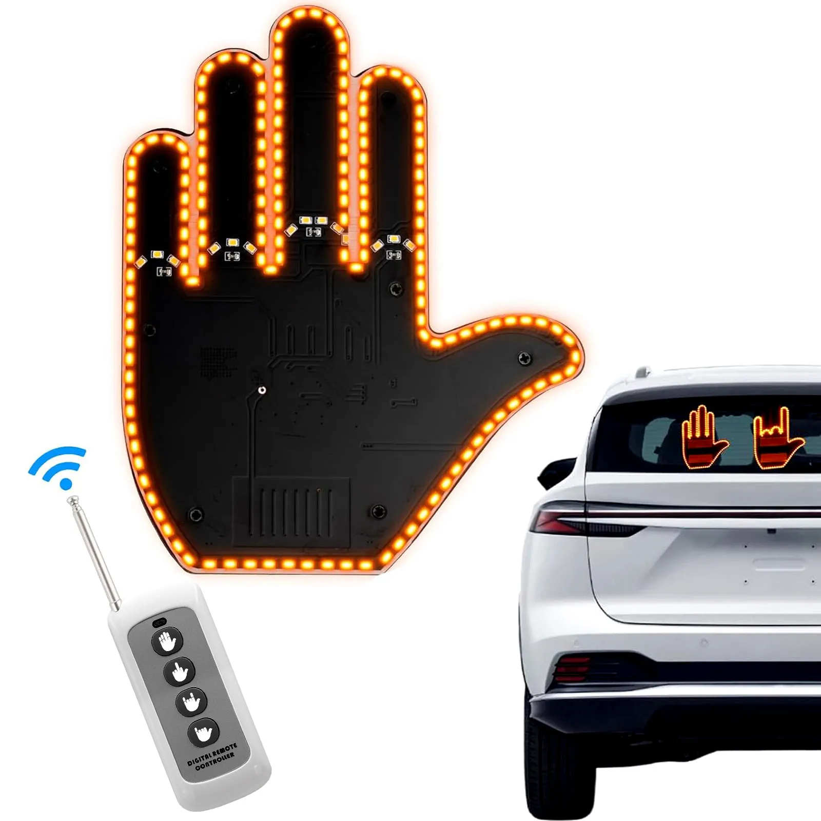 Auto Fingerlichter Mit Fernbedienung, 4 Lichtmodi, „Give The Wave