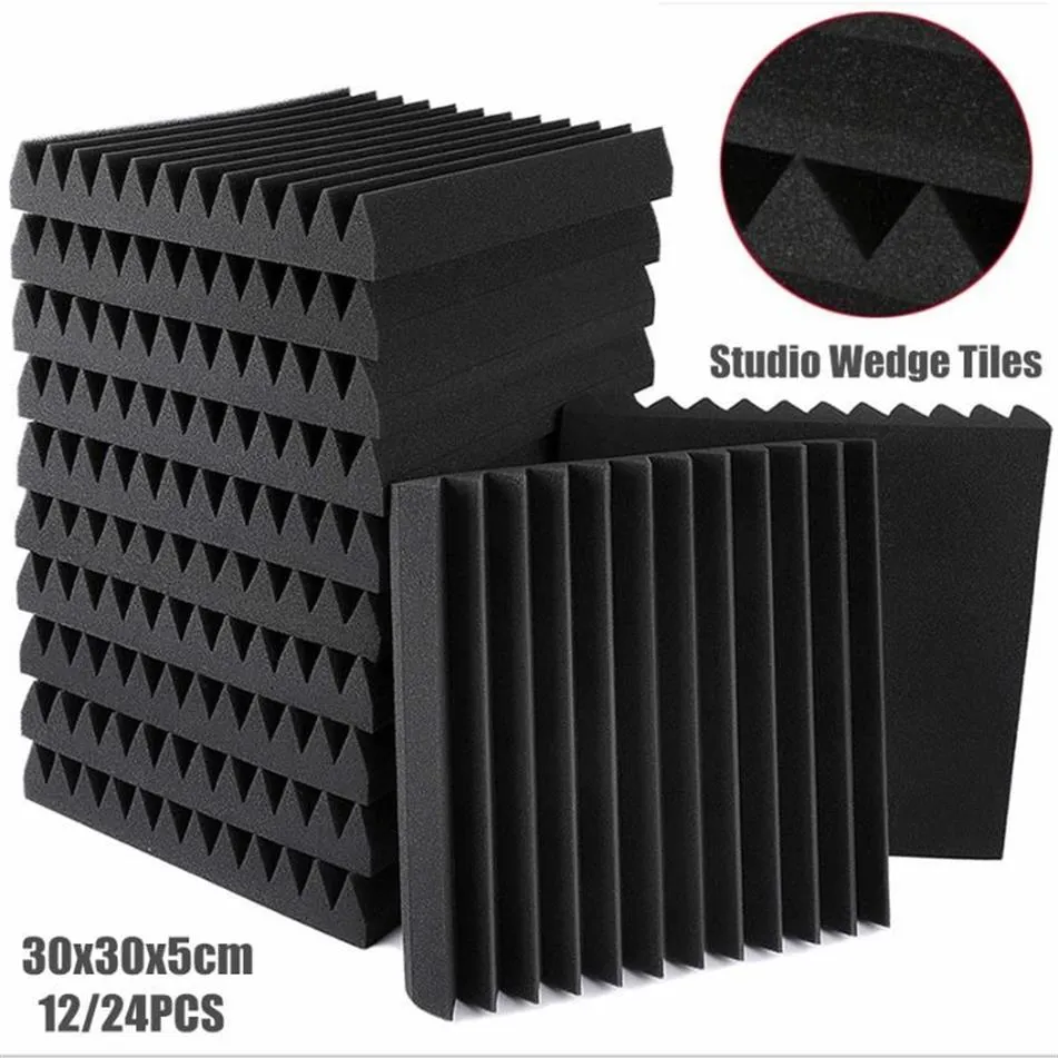 12 24Pcs 30x30x5cm Acoustic Foam Panels Studio Wedge Tiles Soundproof Wall Pad Decor Room Sound Insulation Absorbing Treatment Wal224Y