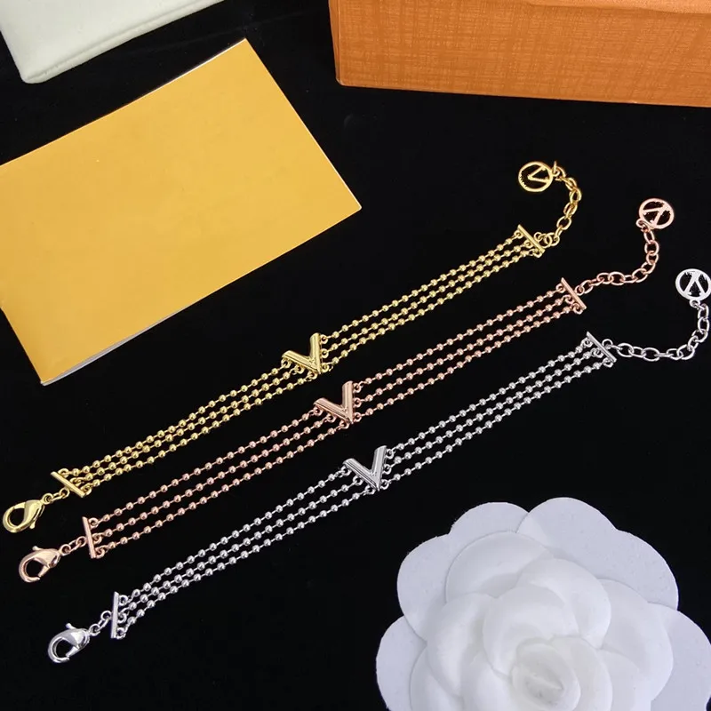 Com CAIXA pulseiras cubanas clássicas de luxo com 3 correntes para homens e mulheres pulseiras de grife, pulseiras de luxo com letras L em ouro 18k de alta qualidade