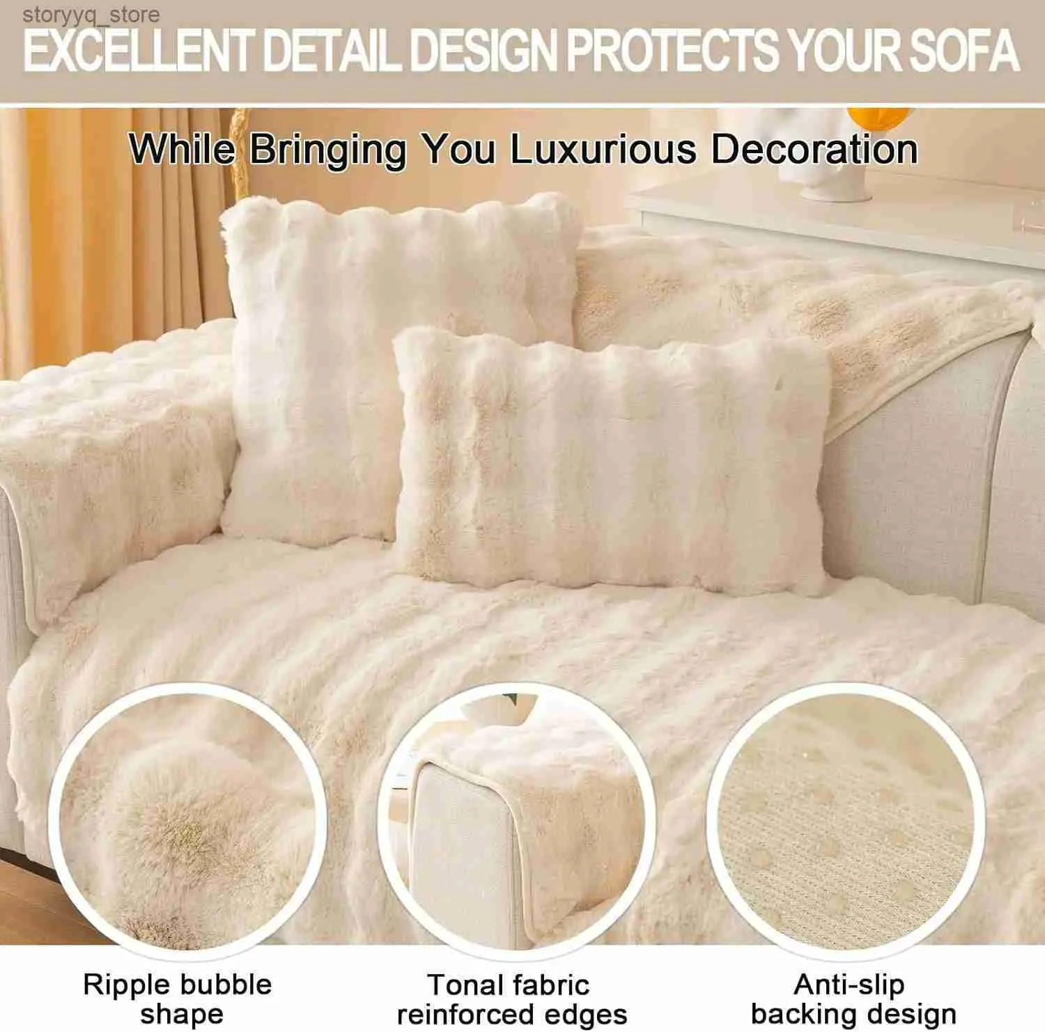 Thick Rabbit Plush Sofa Cushion, New Non-Slip Sofa Cover Super Soft Faux  Throw Couch Cushion Covers Furniture Protector (Sofa Cushion 70x210 Cm)