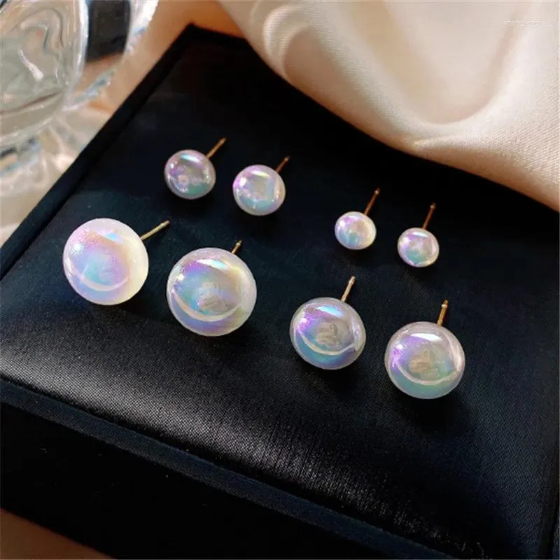 Orecchini a bottone in argento 925 ago colorato sirena rotonda orecchino di perla per gioielli da donna Eh358