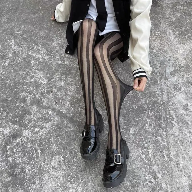 Women Socks Black Ins Vertical Stripe Stockings Net Red Spring And Autumn Sexy Thin Anti-hook Silk