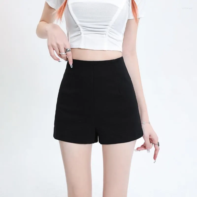 Damen Shorts Anzug Schwarz Damen Sommer A-Linie Hohe Taille Schlank Mädchen Einfach Allgleiches Täglich Koreanische Stile Lässig Büro Damen