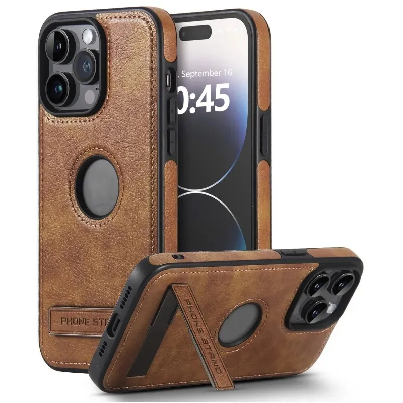 PU Leather Bracket Holder Phone Cases For iPhone 15 14 13 12 11 Pro Max Plus Business Soft Shockproof Kickstand Bumper Back Cover