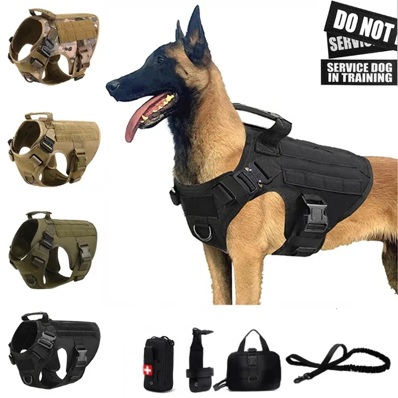 Hundhalsar Leases K9 Tactical Military Vest Pet German Shepherd Golden Retriever Tactical Training Dog Harness and Leash Set för alla raser Dogs 231129