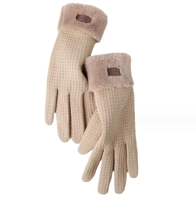 Gants d'hiver pour femmes écran tactile couleur unie mitaines épaissies pour adultes gants de cyclisme imperméables thermiques en plein air gants de gaufre de Ski chauds