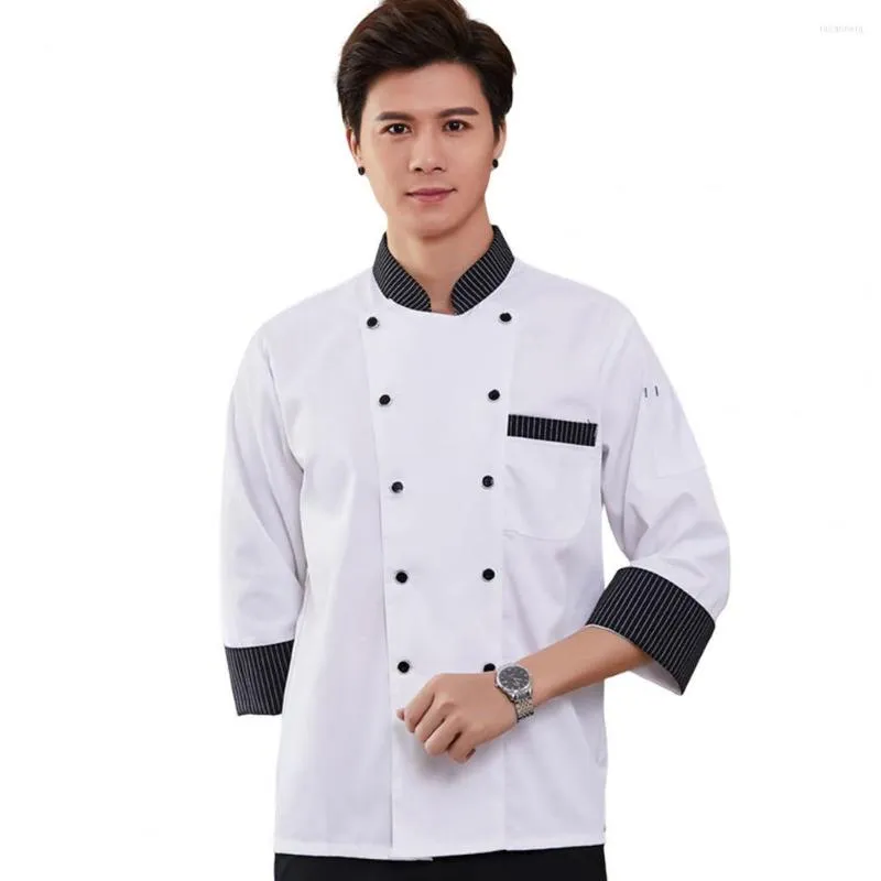 Mäns avslappnade skjortor kock toppstativ krage färg matchar långa ärmar lätt att tvätta kvinnor catering bageri plus storlek män uniform för snabbmat