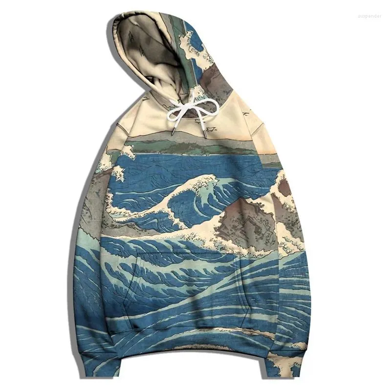 Herrtröjor Great Wave Off Kanagawa Universe Galaxy Print Men Female Fashion Pullover Clothes Overdimase Hooded Sweatshirt Tracksuit