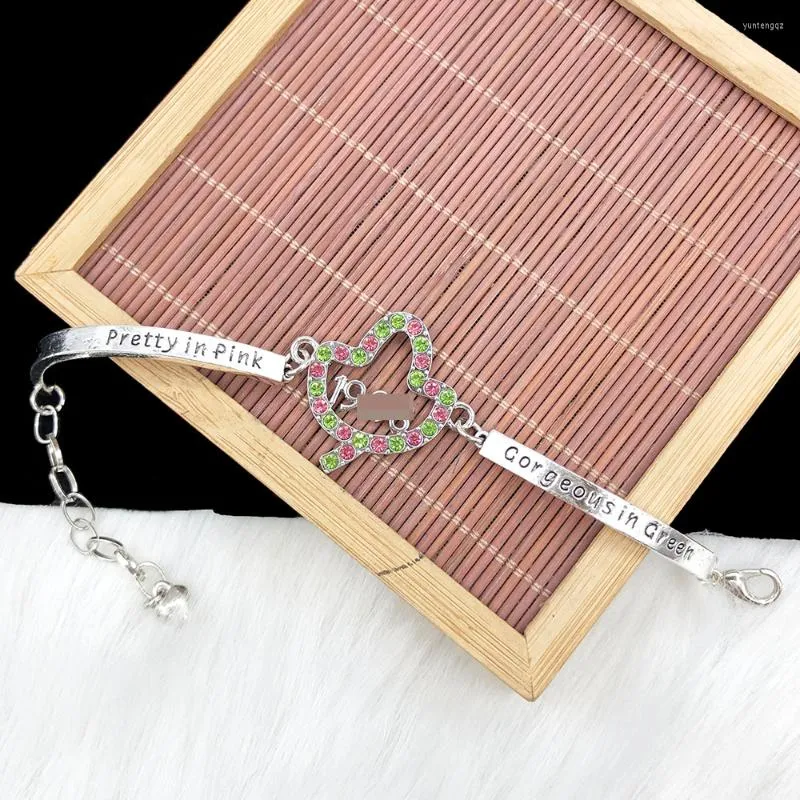 Urok bransoletki ręcznie wykonane greckie bractwo różowy zielony dhinestone litera logo biżuteria bransoletka