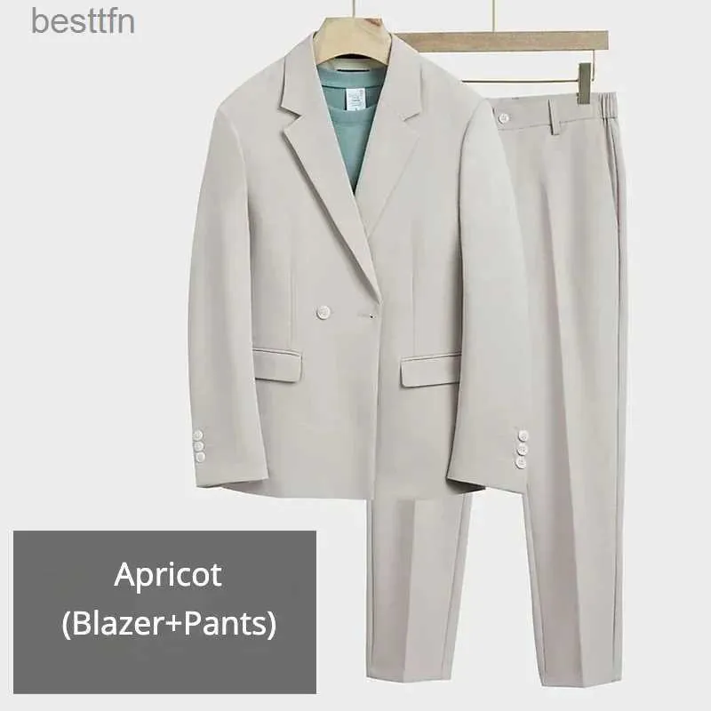 Ternos masculinos blazers (blazer + calças) moda de alta qualidade casual terno masculino estilo coreano ajuste jaqueta calças 2 peças conjunto vestido de casamento festa S-5XLL231130