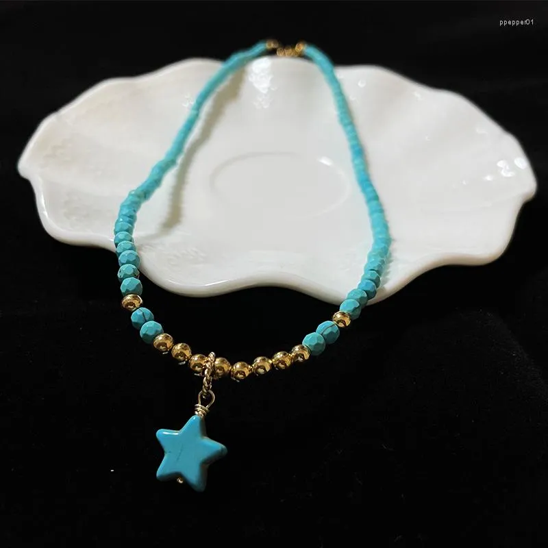 Pendentif Colliers Simple Turquoises Boho Collier Ras Du Cou Femmes Chic Court Perlé Couches Collier OL Vacances Bijoux En Gros Goutte