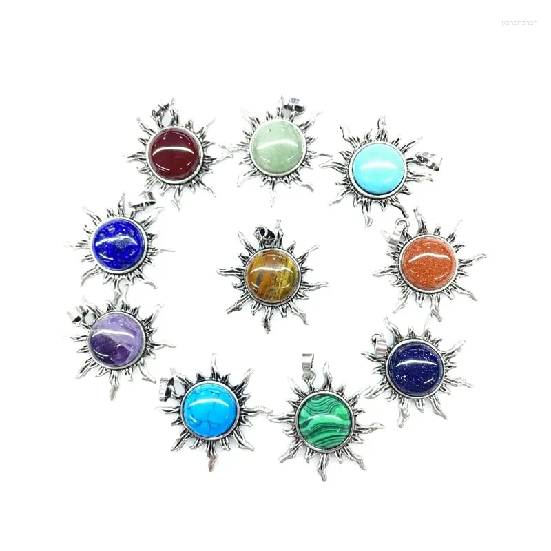 Pendentif Colliers Bohème Vintage Tournesol Pierre Naturelle Améthyste Oeil de Tigre Saphir Cristal Collier DIY Couple Bijoux Cadeau