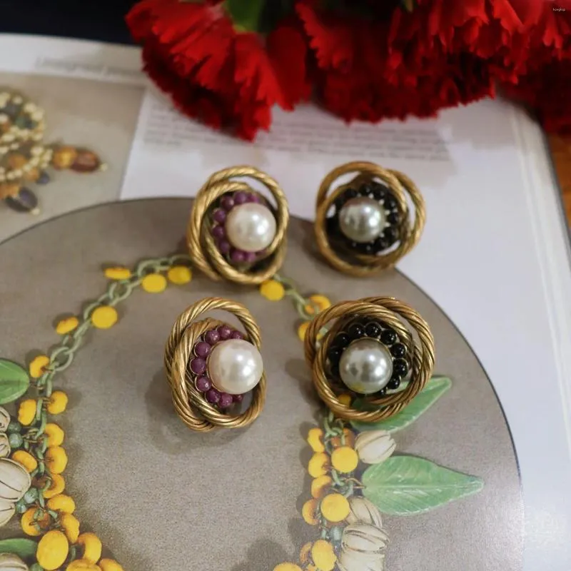 Pendientes de tuerca, collar de perlas de piedra Natural Vintage para mujer, joyería para fiesta de pasarela, espectáculo de moda bohemio INS Japón Corea