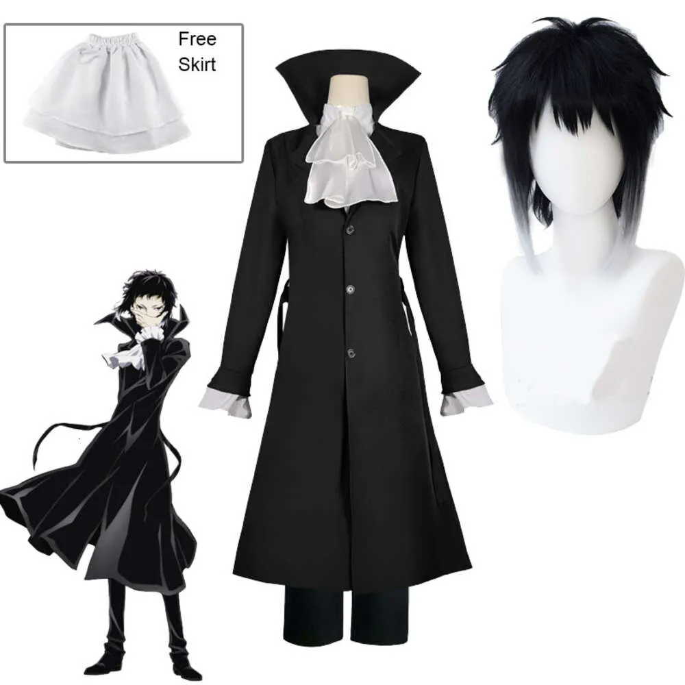 Anime Bungo Stray Dogs Ryunosuke Akutagawa Cosplay Trench i mundury garnitury Halloween Party Costume Ryuunosuke Peruka