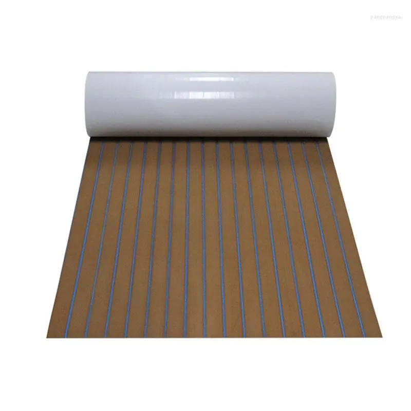 Tapis de pont de bateau en mousse EVA Faux teck Tapis de pont de bateau Plancher de yacht Antidérapant Tapis de véhicule auto-adhésif 45X240 Marron