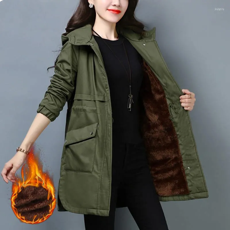 Damen-Trenchcoats Warmer europäischer und amerikanischer Winter-Baumwolljacke mit Kapuze Langer Damenmantel