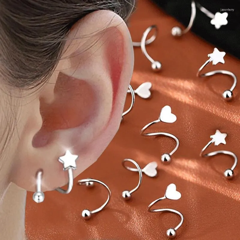 Brincos de garanhão 2/6pcs aço inoxidável cor de ouro mínimo Ear rolagem de estrela do coração Mulheres coreanas craques de cartilagem tragus jóias de piercing