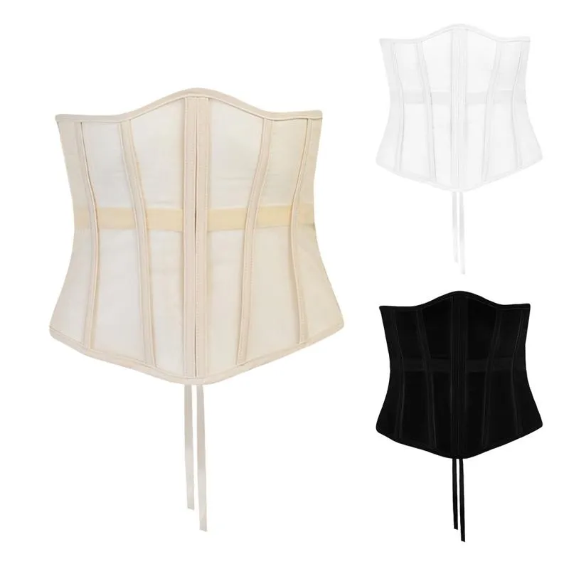 Sexy See Through Mesh Underbust Corset Top With Crisscross Lace Up