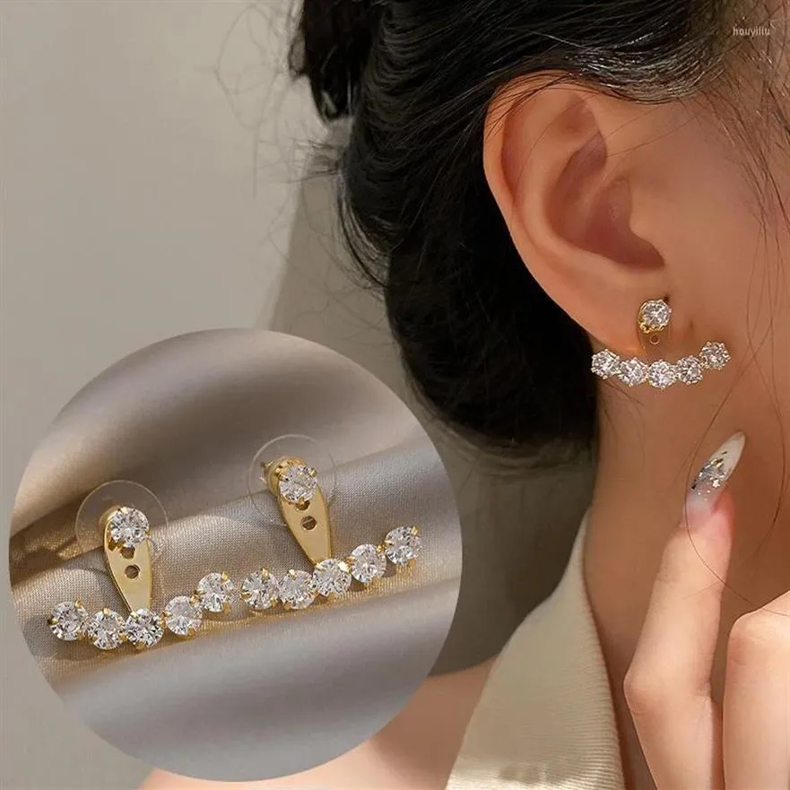 Boucles d'oreilles Design de mode sens brillant Zircon dos suspendu pour femme luxe deux façons de porter bijoux de mariage 210n