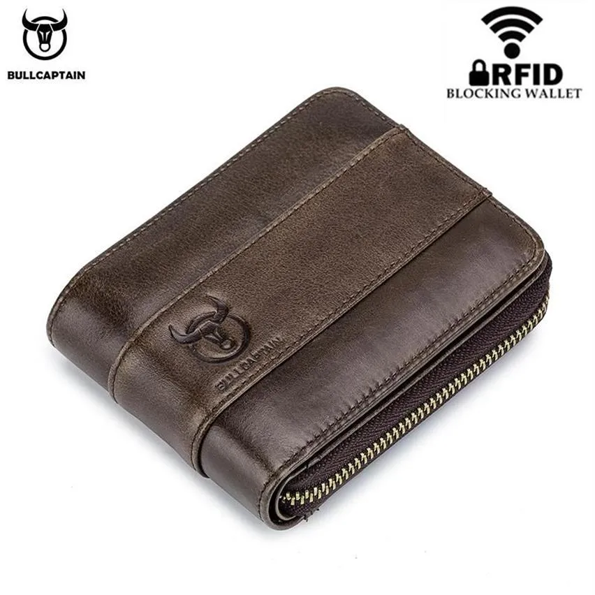 Bullcaptain Nuovo arrivo Male RFID Portafoglio in pelle RFID Portafoglio Cowhide Coin Borse Slim Designer Brand Billetera Para Hombres196R