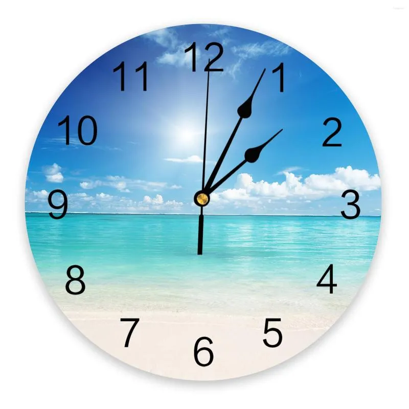 Horloges murales bleu bord de mer plage nuages horloge Design moderne salon décoration cuisine silencieux décor à la maison