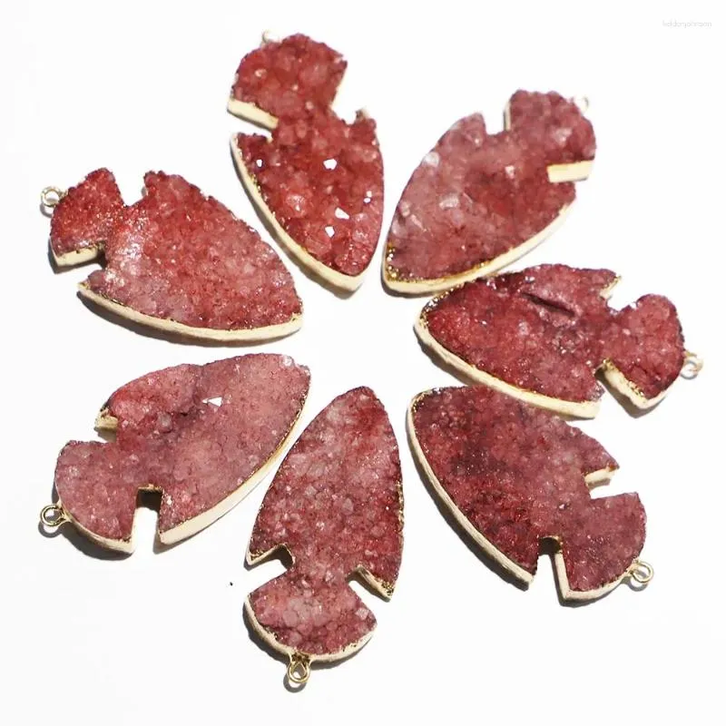 Pendant Necklaces Fashion Natural Stone Rose Red Crystal Teeth Cluster Arrow Pendants Ruggedly Charms Jewelry Accessories Wholesale 5Pcs