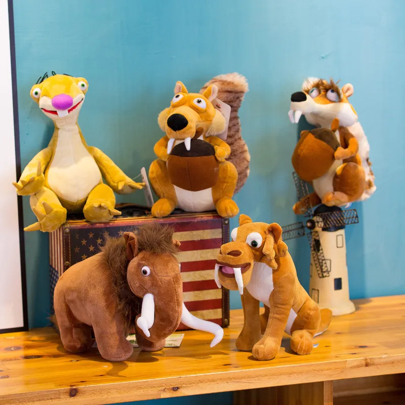 Groothandel Anime Ice Age plush Toys Mammoth Squirrel Sloth Sabre Toothed Tiger Children's Game Playmate Home Decorations Gift