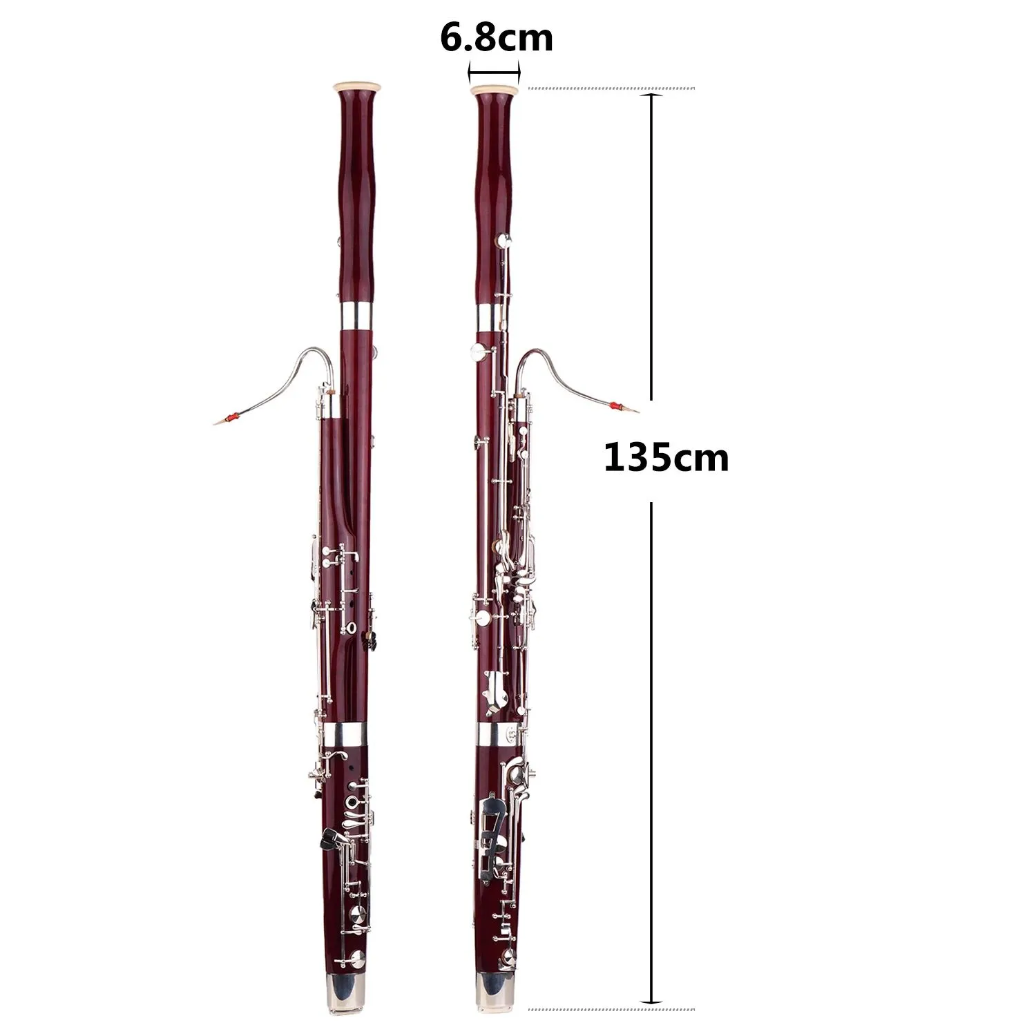 Professional Woodwind Instrument Maple Wood Body Cupronickel Silver Plated Keys C Key Bassoon with Reed Carrying Case
