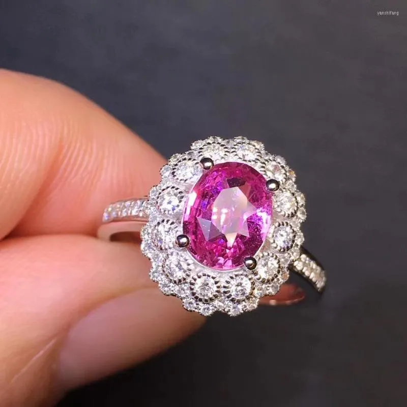 Cluster-Ringe Saphir-Ring Feiner Schmuck 18 Karat Gold Natürlich Unheat Pink 1,57 ct Edelstein Diamanten Weibliche Hochzeit