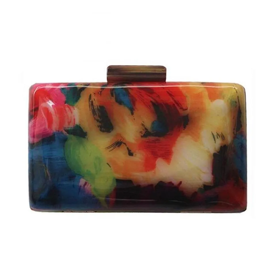 Clutch Bag Acrylic Female Evening Colorful Printing Random Pattern Women Shoulder Clutches Purse2567