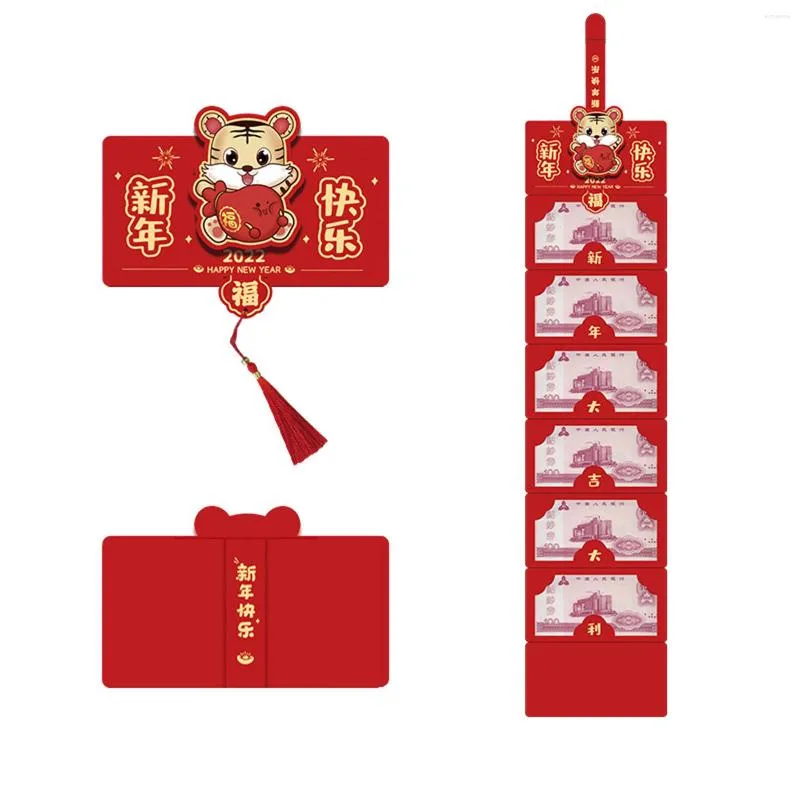 Emballage cadeau Enveloppes rouges chinoises pliables 2023 Année du tigre Paquets d'argent chanceux Paquet de 6 fentes pour cartes