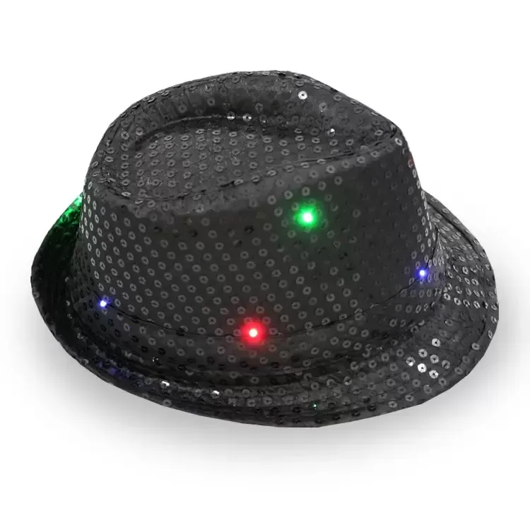 LED Jazz Hats Flashing Light Up Fedora Caps Sequin Cap Fancy Dress Dance Party Hats Unisex Hip-Hop Lamp Luminous Cap A0301