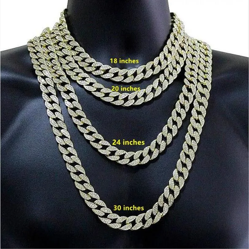 2021 12mm Miami Cuban Link Chain Halsbandsarmband Set för män bling hiphop ised ut diamant guld silver rappare kedjor kvinnor lu302p