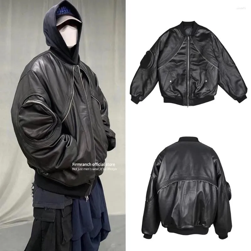 Men's Jackets Winter Archive Fashion Black PU Leather Motorcycle For Men Women Thick Bomber Coat With Curved Zipper Design Top