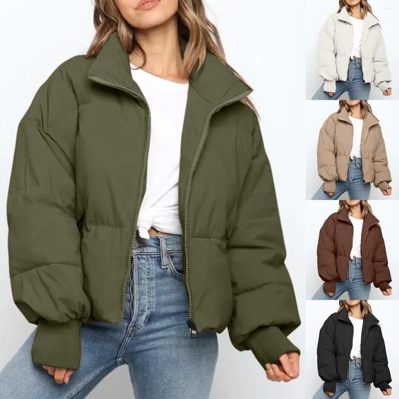 Abrigo de invierno corto y esponjoso para mujer con patrón sólido, Parkas gruesas informales para mujer, moda para mujer, solapa, cuello a medida, ropa de abrigo elegante