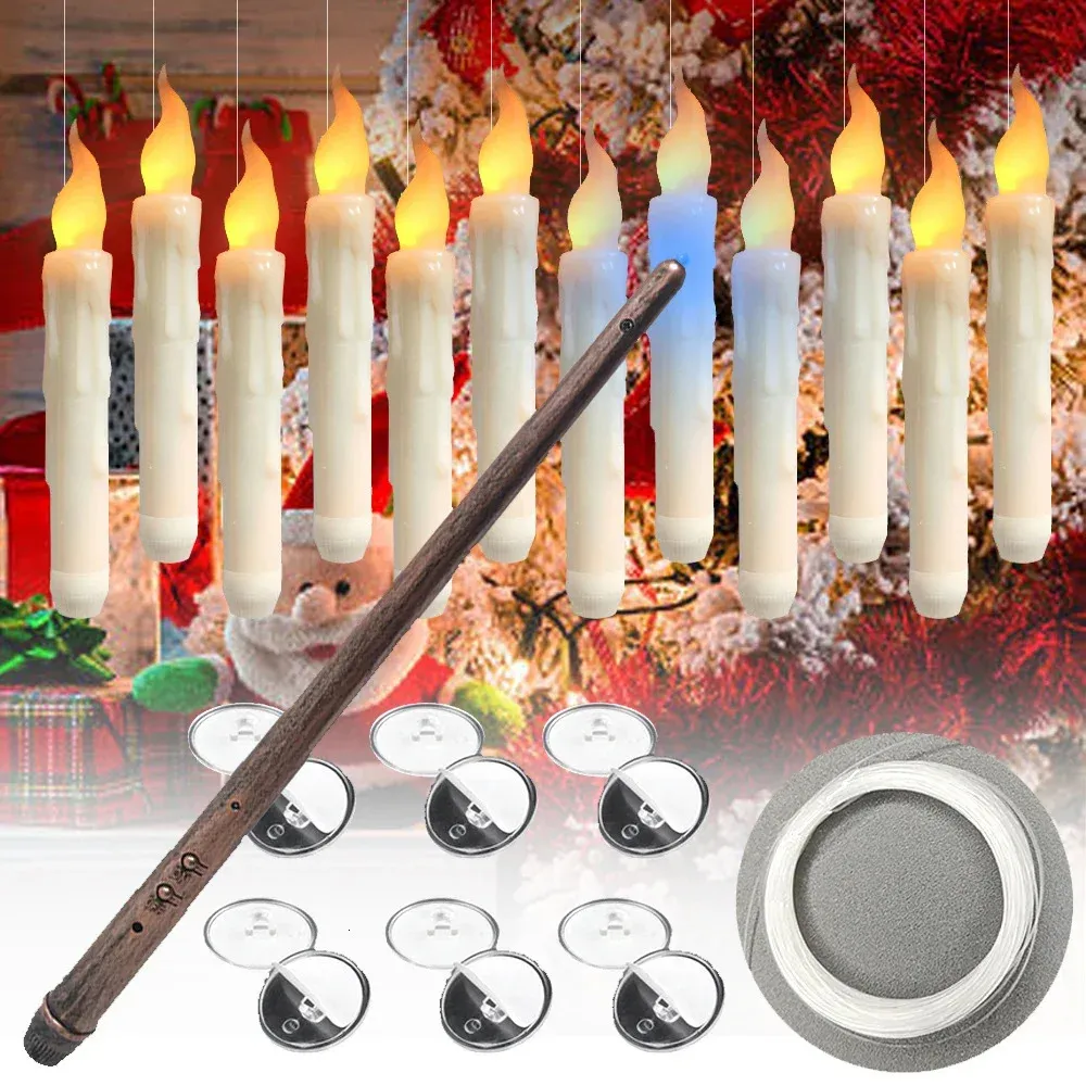 Juldekorationer LED flytande ljus Magic Wand Remote Hanging Warm Light LED Battery Flamely Taper Candle Decoration Christmas Party Decor 231129