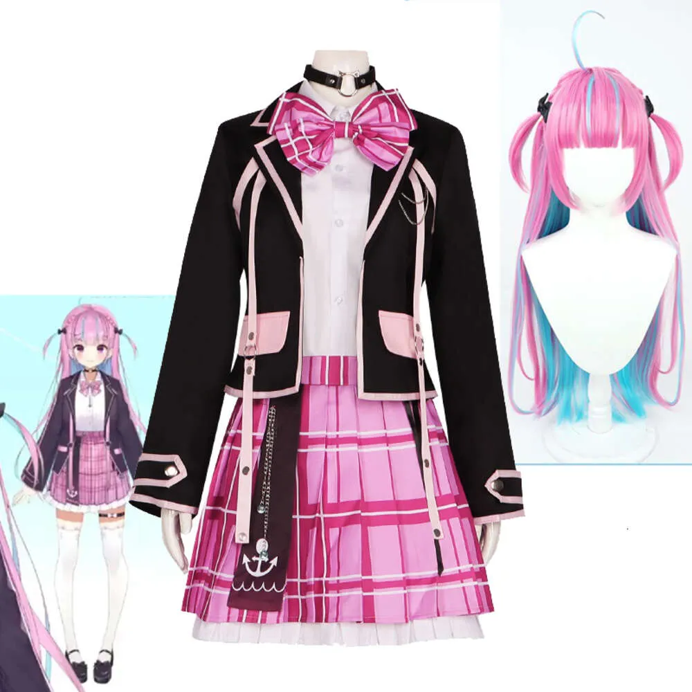 Disfraz o peluca de Cosplay de Hololive Minato, falda de uniforme Vtuber Aqua JK, disfraces de actuación de Youtuber Virtual para Halloween