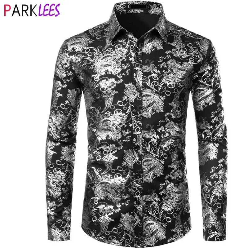 Casual overhemden voor heren Zilver Paisley luxe bedrukt bloemenoverhemd Heren bruiloft diner Afrikaanse overhemden Heren bruiloft diner Chemise Homme 231130