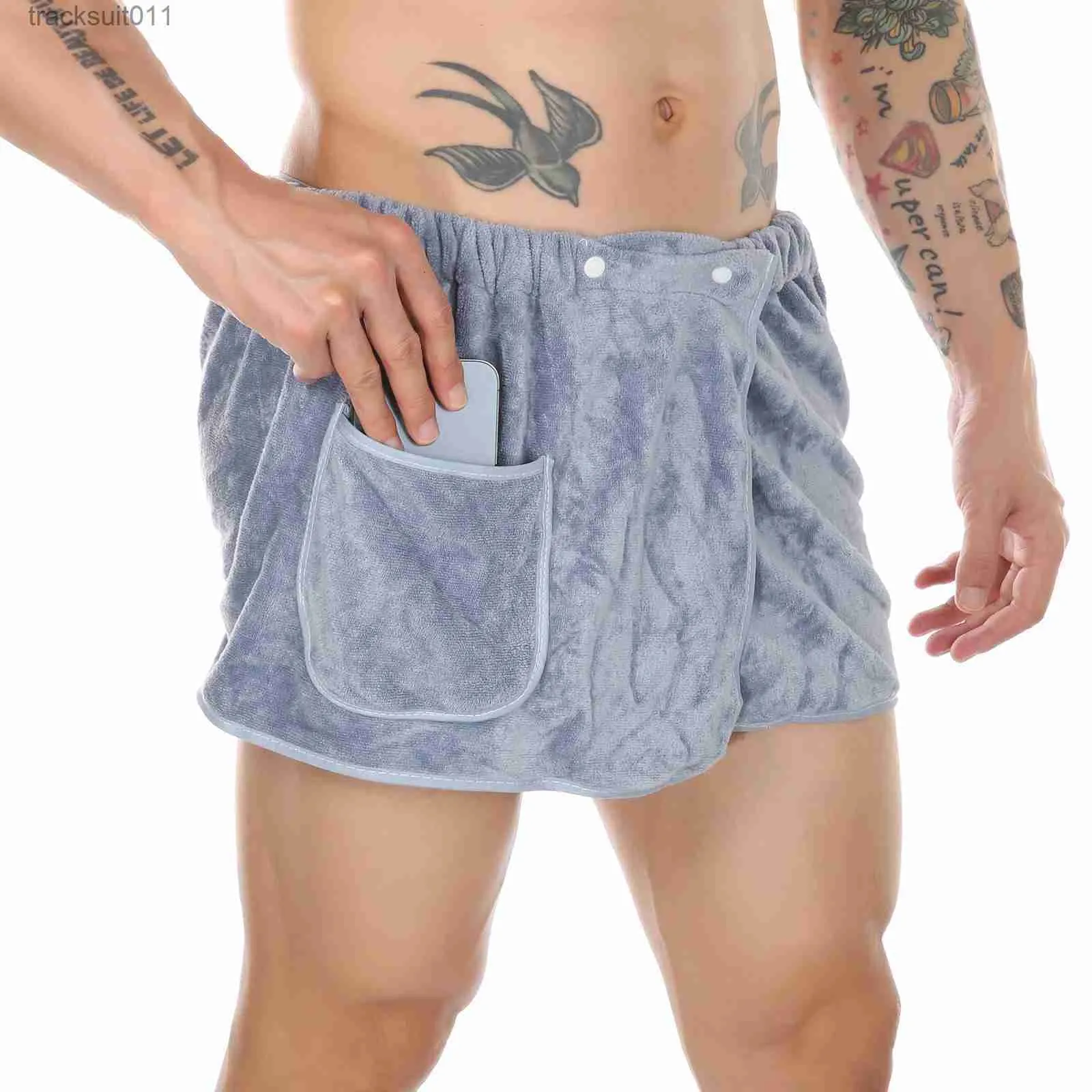 Мужские халаты CLR-MENMODE Мужской сексуальный халат для душа с открытым боком Полотенце Халат с плюшевыми карманами на кнопках Коралловая одежда для сна L231130