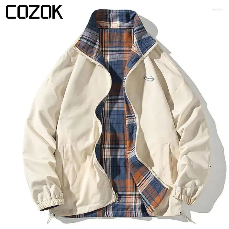 Men's Jackets Korean Two-Sided Varsity Jacket Men High Street Checked Print Windbreaker Cargo Coats Women Spring Thin Fashion College