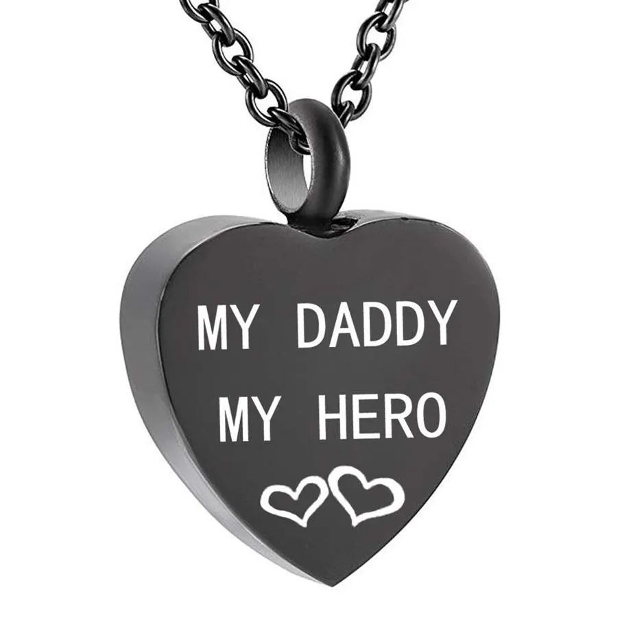 Heart Urn Necklace For Ashes Keepsakes Memorial Pendant Rostfritt stål Kremeringsmycken-'My Daddy My Hero' Love You269s