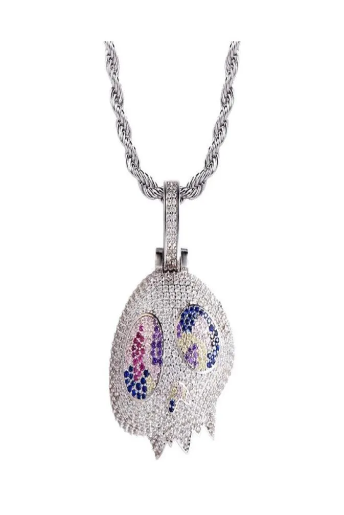 Iced Out Chain 18 Karat vergoldete, vollständig mit Zirkonia simulierte Diamant-Geisterschädel-Hip-Hop-Anhänger-Halskette für Männer und Frauen 4525901