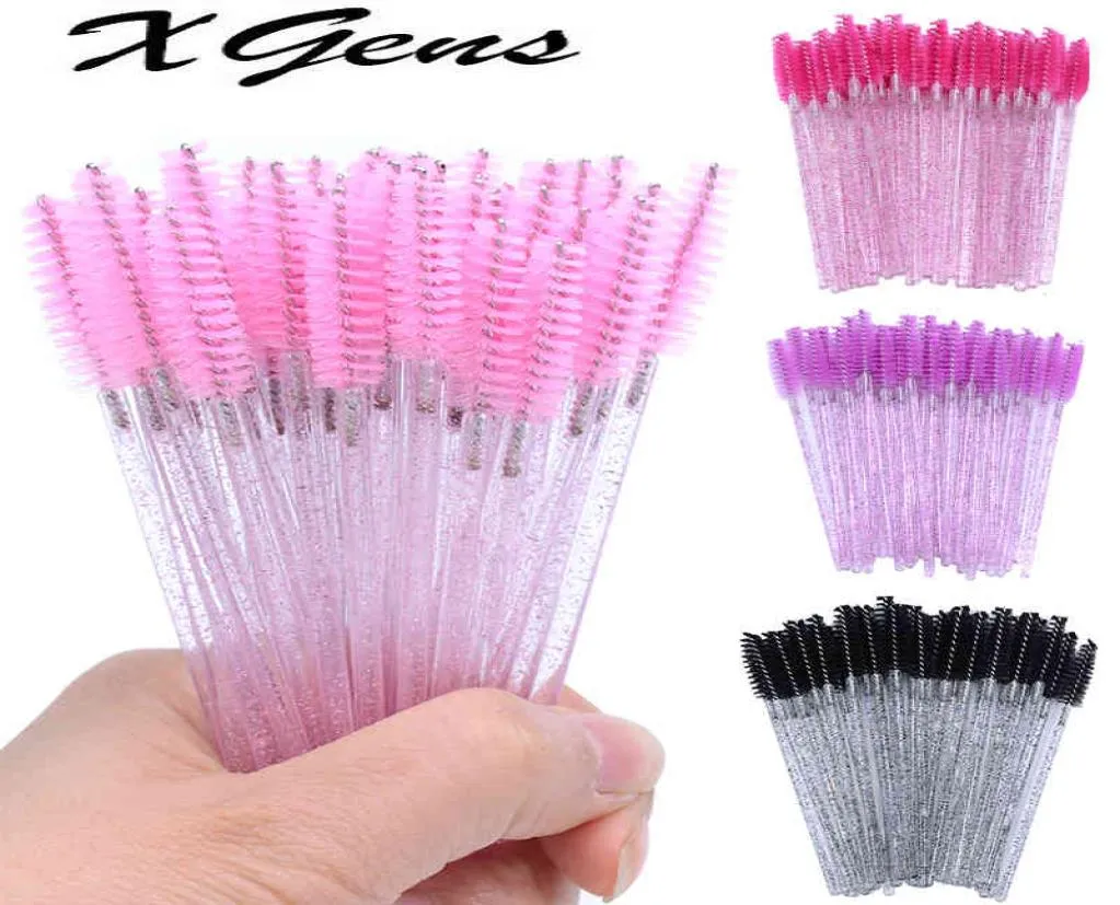 50Pcs Disposable Micro Glitter Eyelash Mascara Wands Mini Crystal Eye Lashes Brush Comb Pink White Spoolies2348921