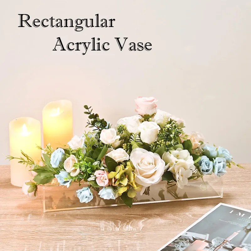 Vases Clear Acrylic Flower Vase Rectangular Floral Centerpiece Dining Table Arrangements Wedding Decorative Pot Gift 230428