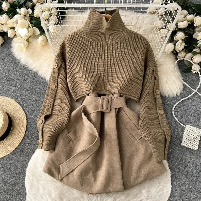 Women's Sweaters Winter Gentle Wear With Female Korean Version Of Fashion Temperament Short Sweater Vest Suit Skirt Two-Piece Set 553 231127