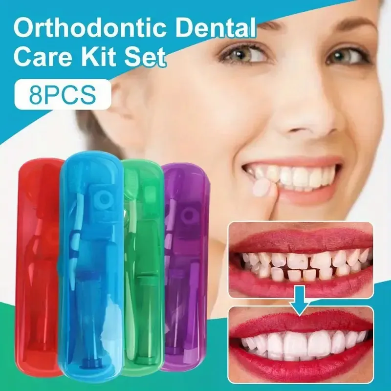 8pcs/zestaw ortodontyczny zestaw opieki dentystycznej, szczoteczka do zębów, lustro dentystyczne, pędzel międzyzębowy i więcej z przenoszeniem skrzynki obudowy