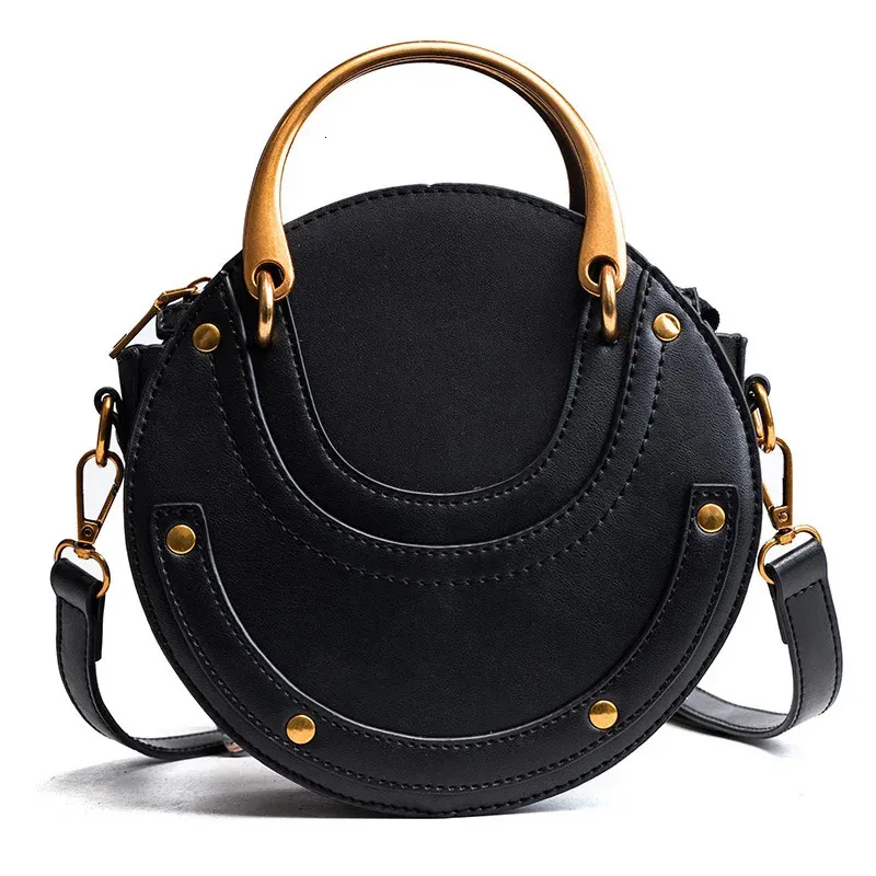 DHgate Womens Round PU Leather Handbag Fashion Metal Ring Small Shoulder Crossbody Bag Circular Scrub Ladies Handbag 231129 Bags Luggage Accessories
